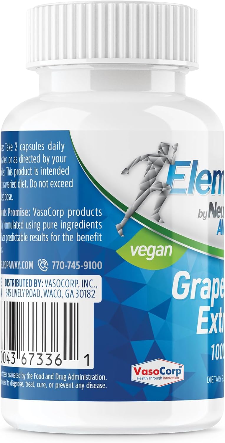 Grape Seed Extract 1000mg Capsules for Neuropathy Relief - Third Party Tested, cGMP Made (60 Count)