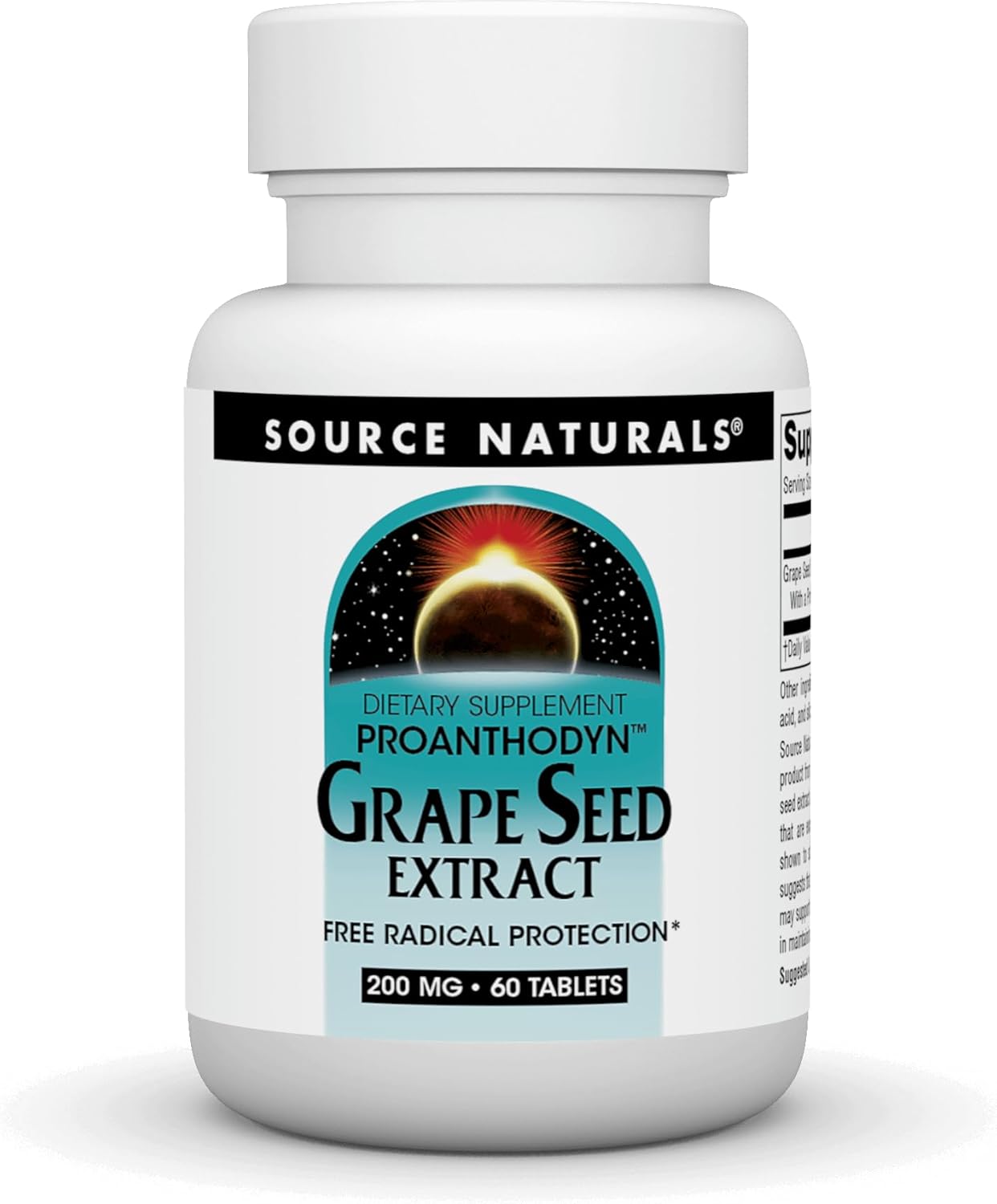 Grape Seed Extract 200mg Tablets - Antioxidant Protection for Healthy Aging Brain by Source Naturals - 60 Count