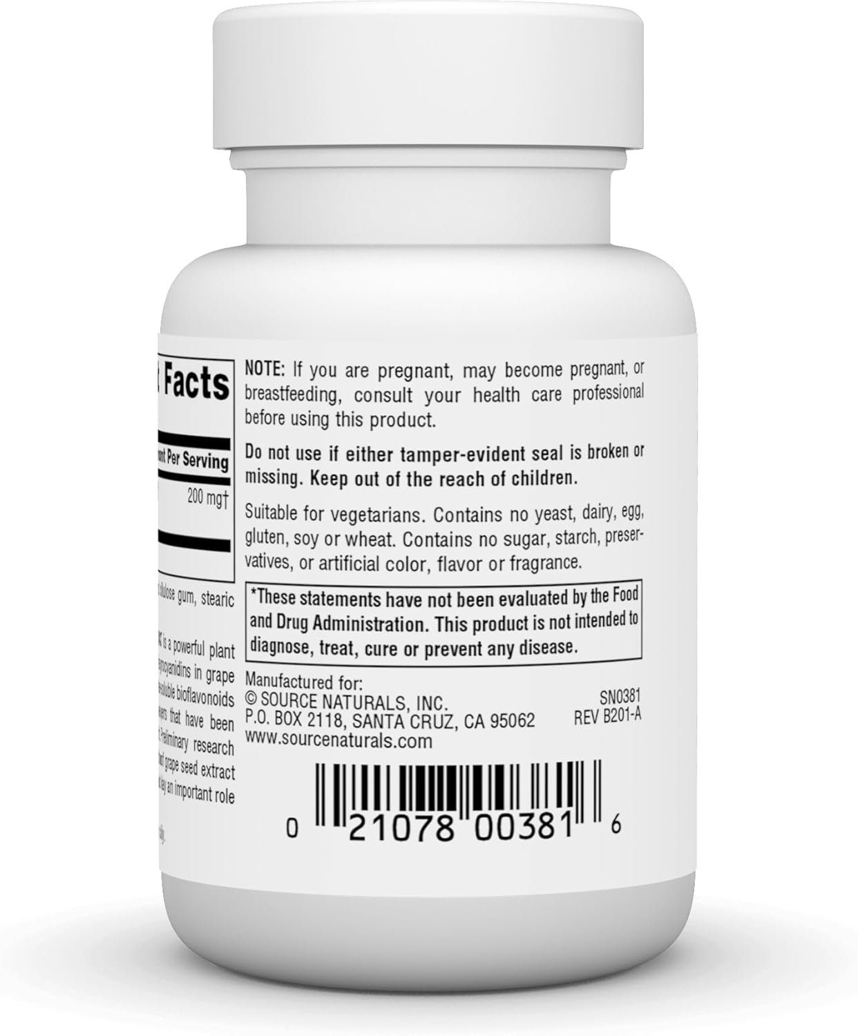 Grape Seed Extract 200mg Tablets - Antioxidant Protection for Healthy Aging Brain by Source Naturals - 60 Count