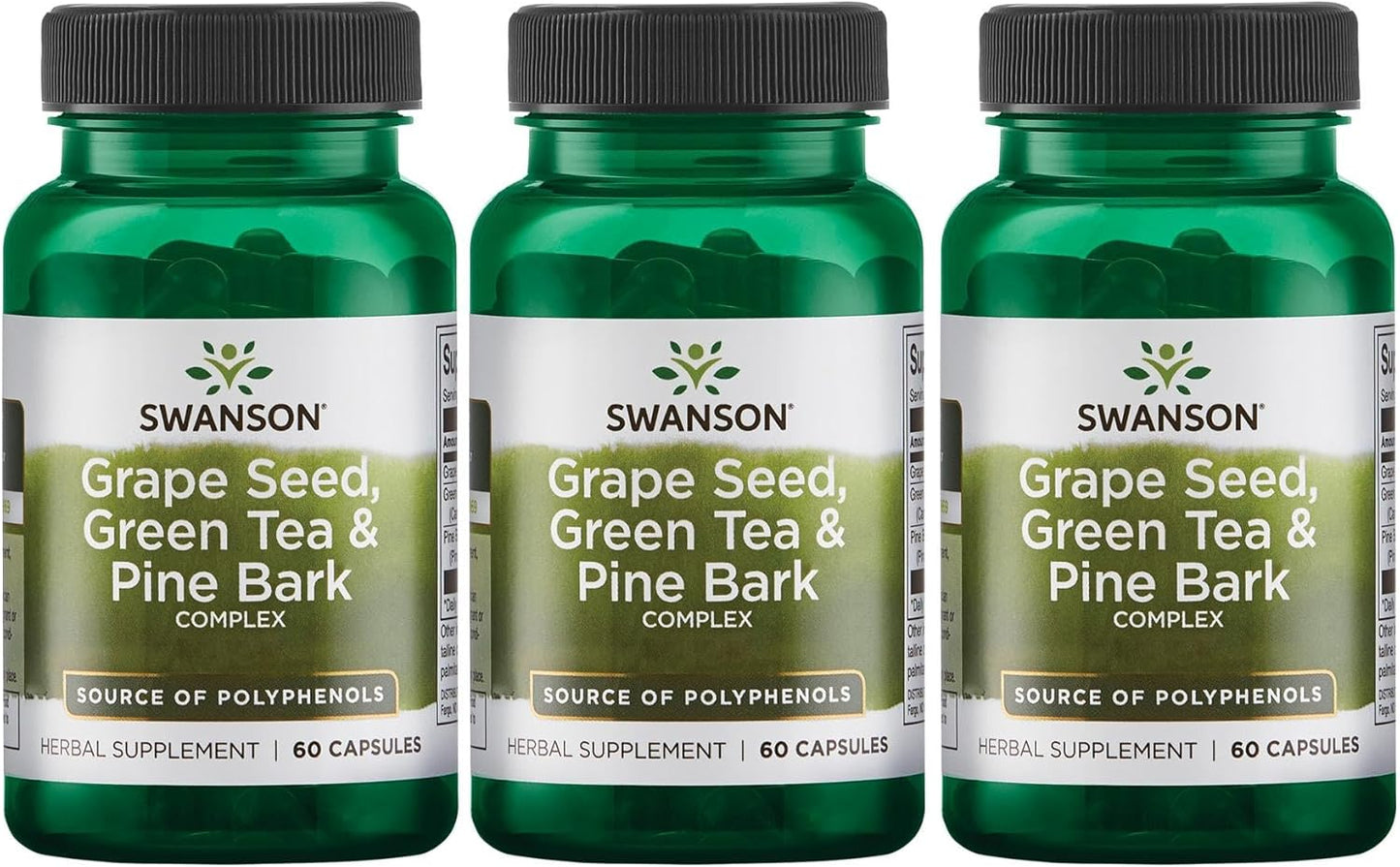Grape Seed Green Tea Pine Bark Complex Capsules for Heart & Immune Support - Antioxidant Herbal Supplement for Healthy Blood Pressure - 180 Caps (3 Pack)