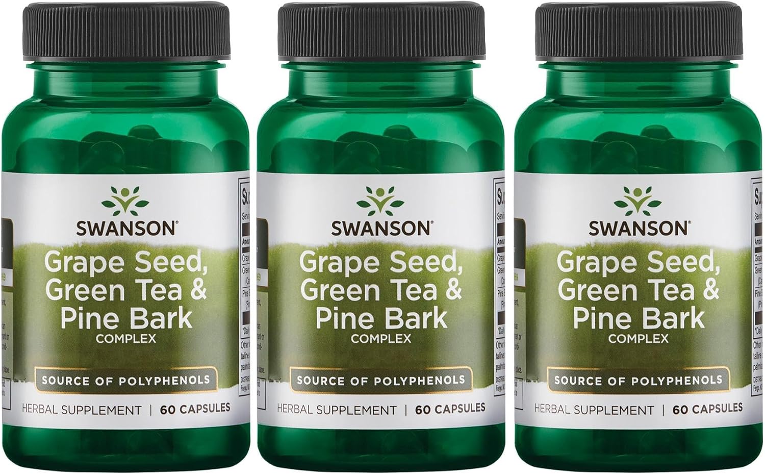 Grape Seed Green Tea Pine Bark Complex Capsules for Heart & Immune Support - Antioxidant Herbal Supplement for Healthy Blood Pressure - 180 Caps (3 Pack)