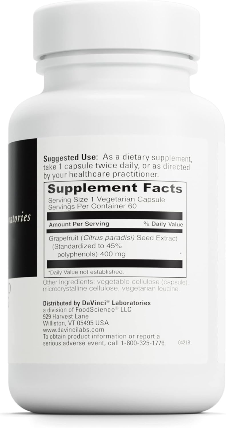 Grapefruit Seed Extract 400mg Capsules for GI & Digestive Health - Vegetarian, Gluten Free - 60ct (1 Month Supply)