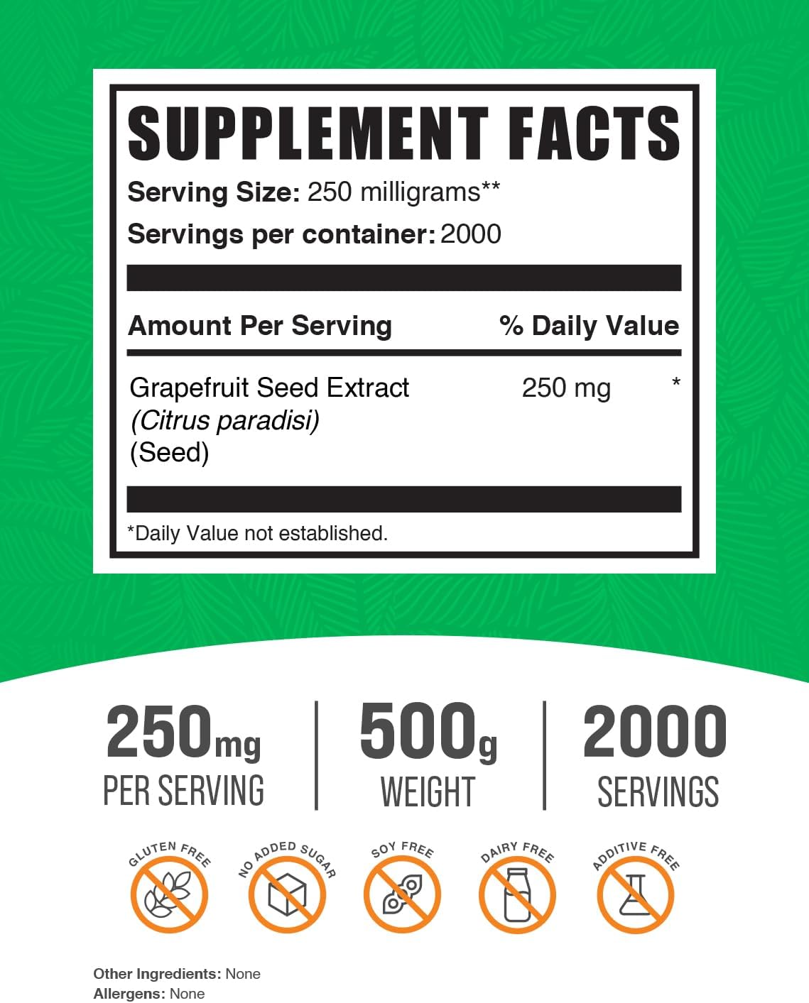 Grapefruit Seed Extract Powder - Antioxidant Source, Herbal Supplement - Gluten Free, 250mg per Serving - 500g (1.1 lbs) Pack of 1