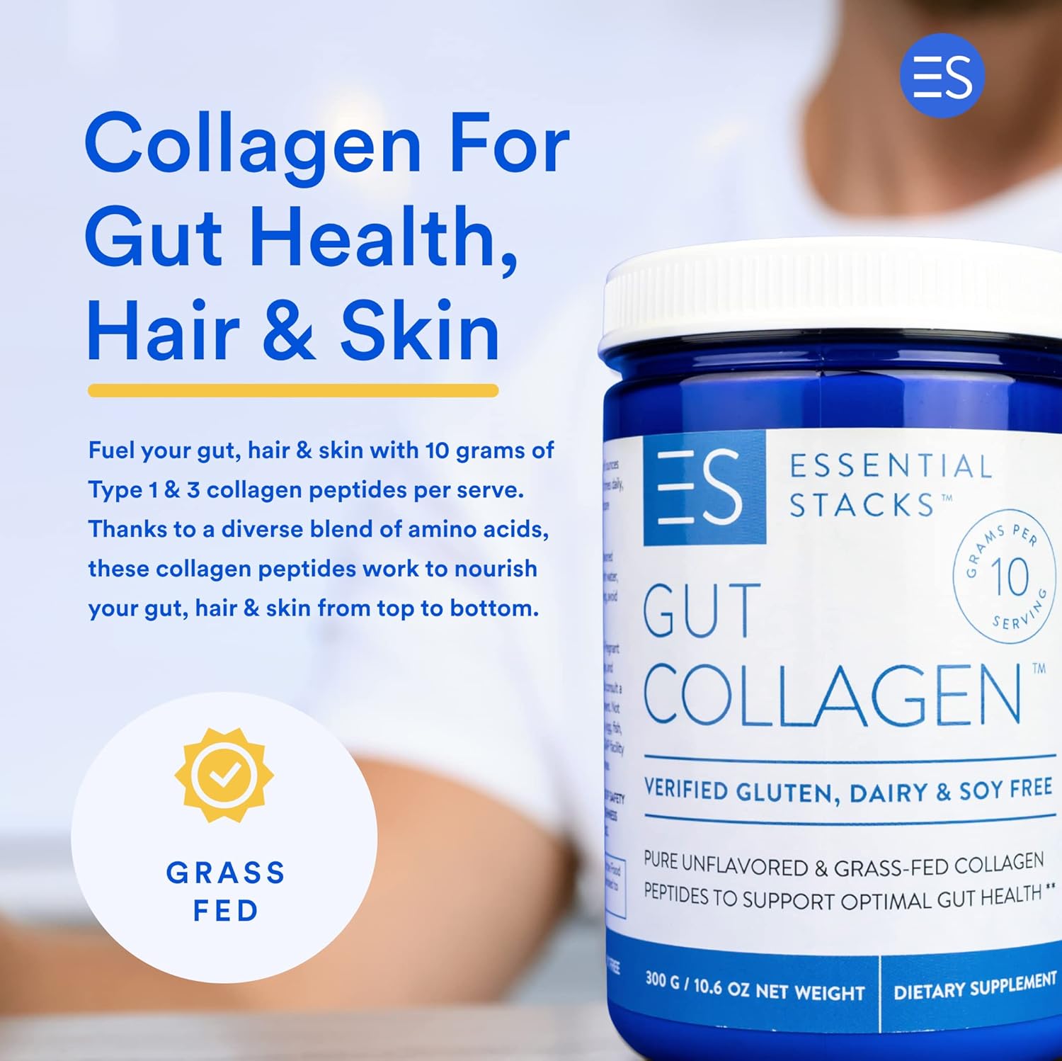 Grass Fed American Cattle Collagen Peptides Powder - Hydrolyzed Supplement (10.6 oz) - Free of Gluten, Dairy, and Soy