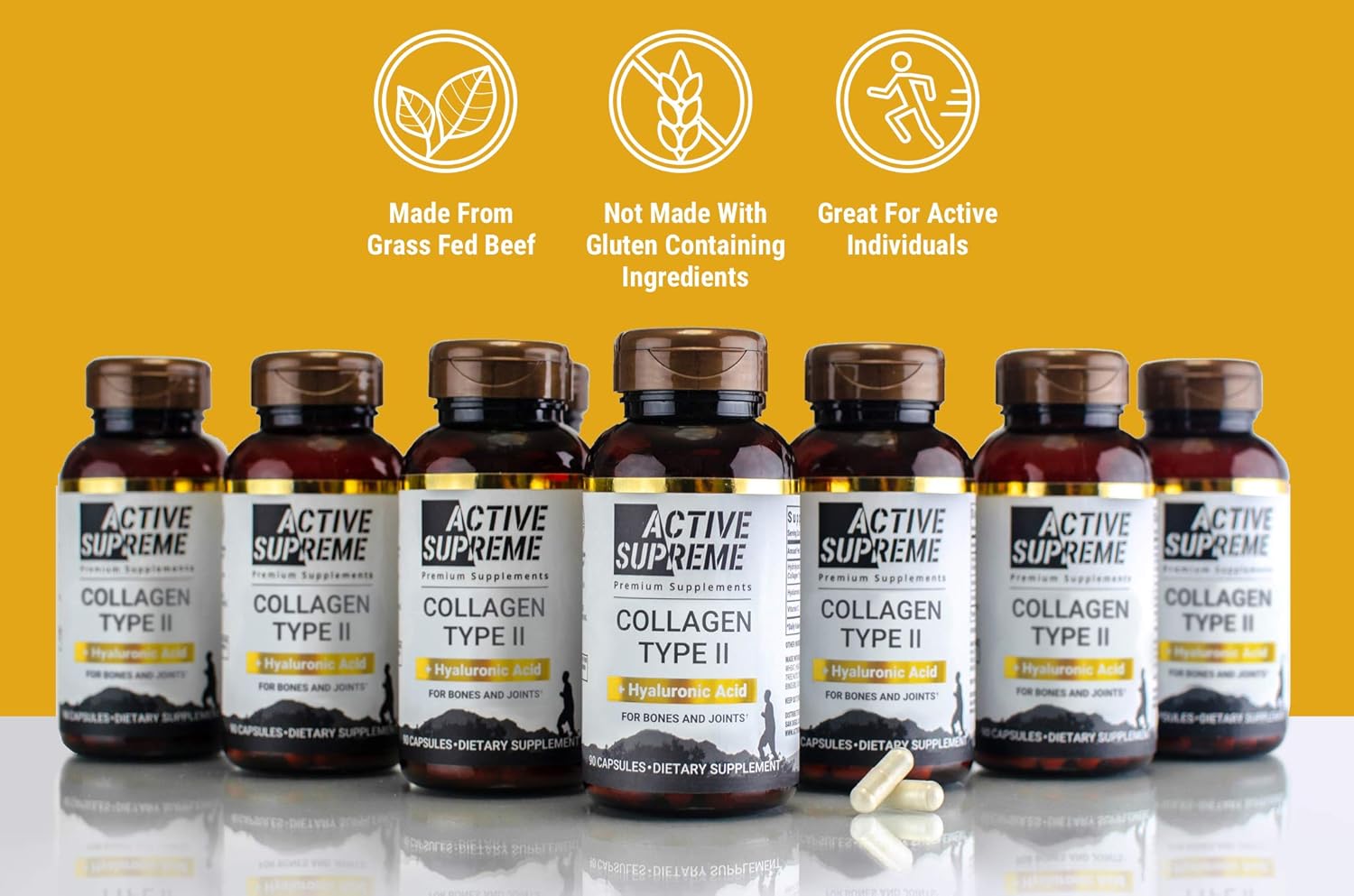 Grass Fed Beef Collagen Hydrolyzed Type 2 Capsules with Vitamin C and Hyaluronic Acid - 3 Pack for Joint and Cartilage Support