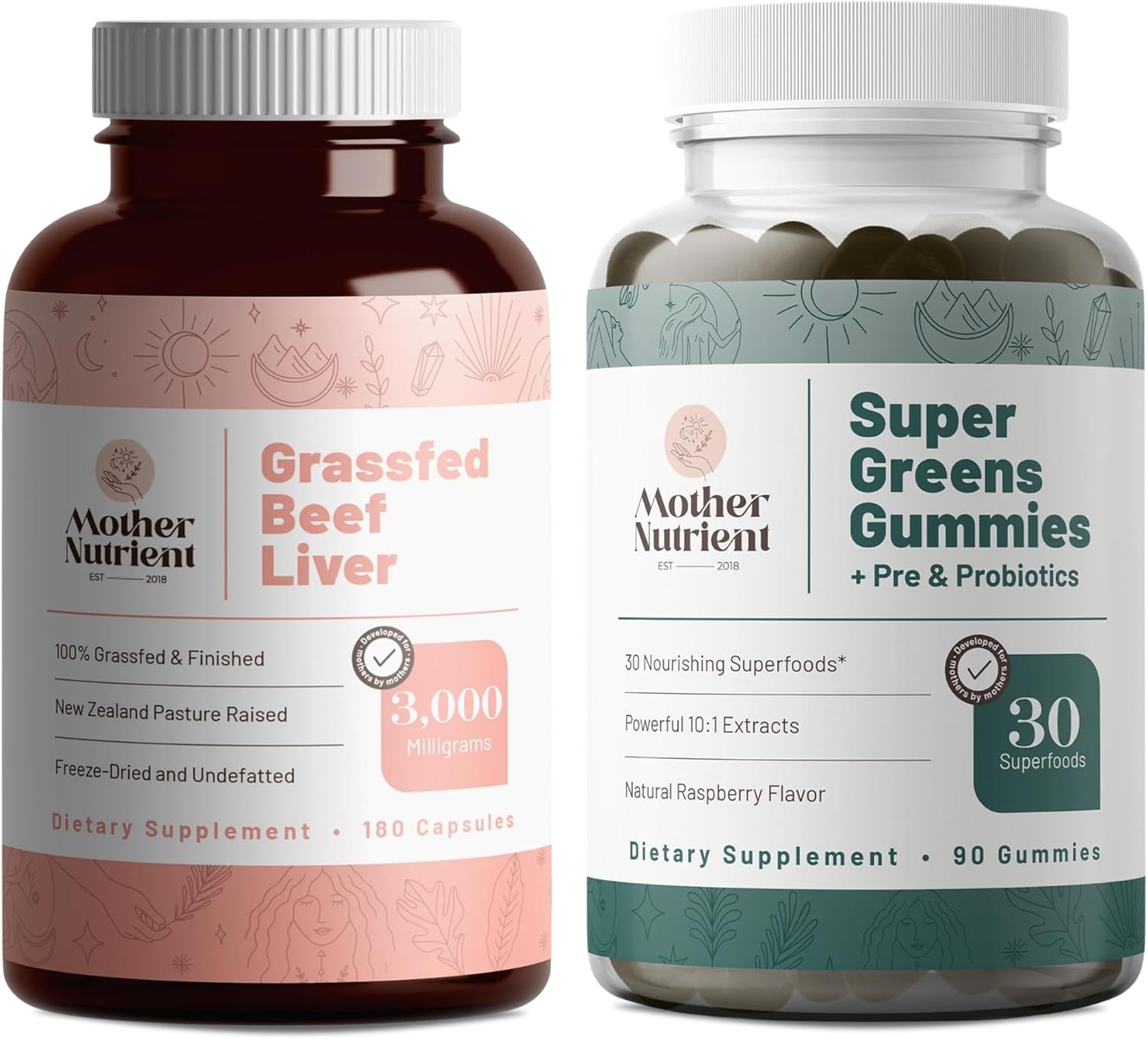 Grass-Fed Beef Liver Capsules and Super Greens Gummies Bundle with 30 Powerful Greens Superfoods - Natural Daily Nutrient Boost