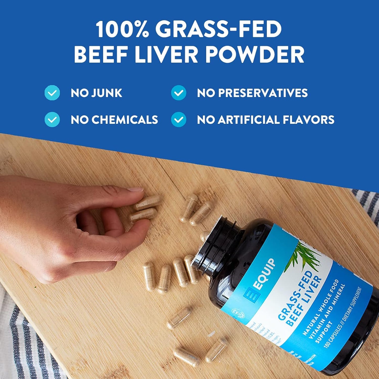 Grass-Fed Beef Liver Capsules and Vanilla Prime Protein Powder by Equip Foods