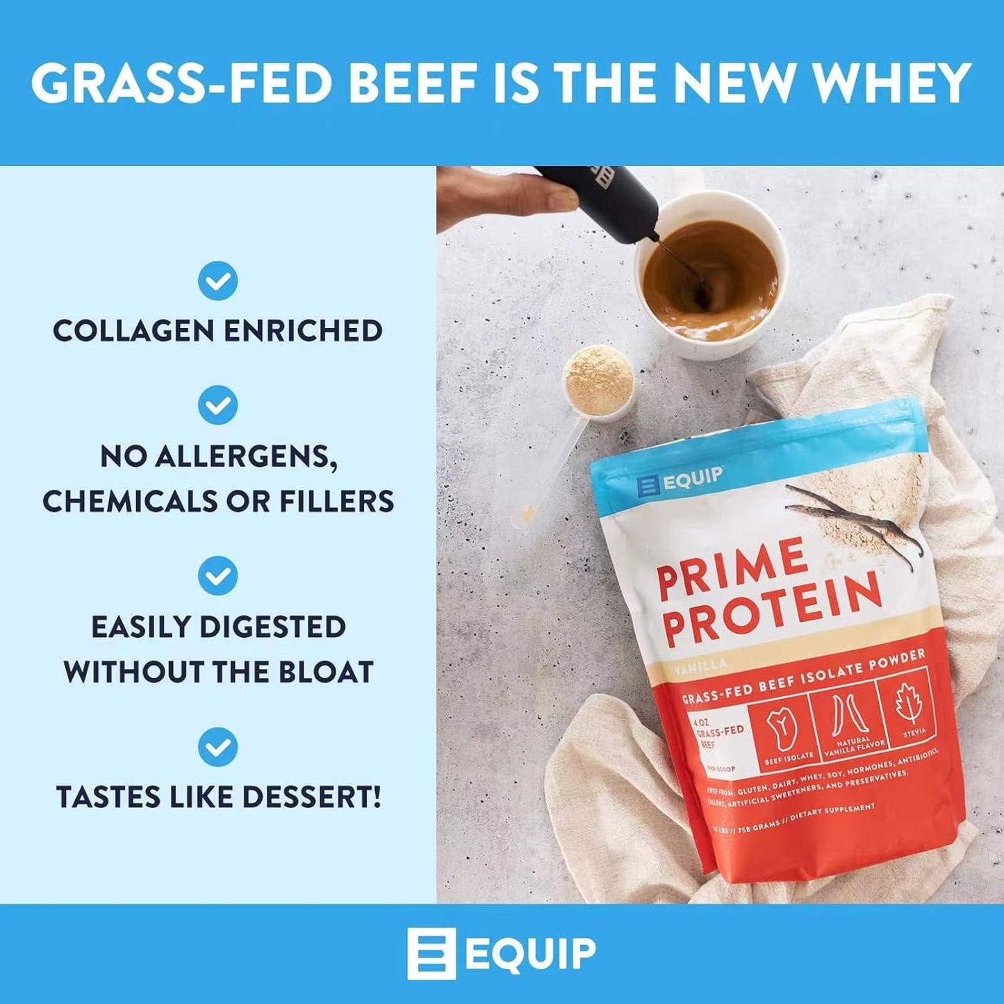 Grass-Fed Beef Liver Capsules and Vanilla Prime Protein Powder by Equip Foods