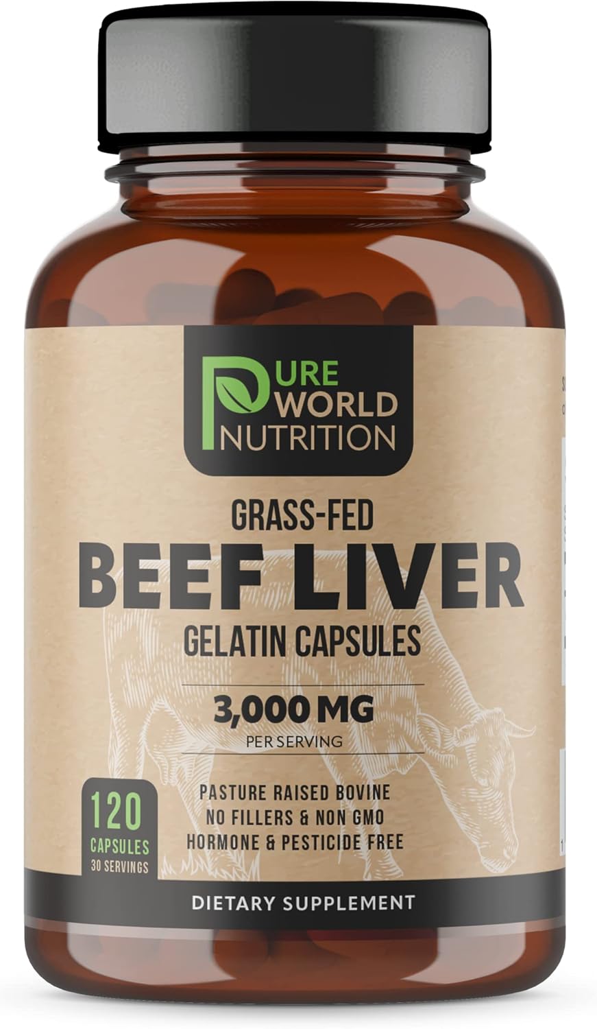 Grass Fed Beef Liver Capsules for Energy and Wellness Support by Pure World Nutrition