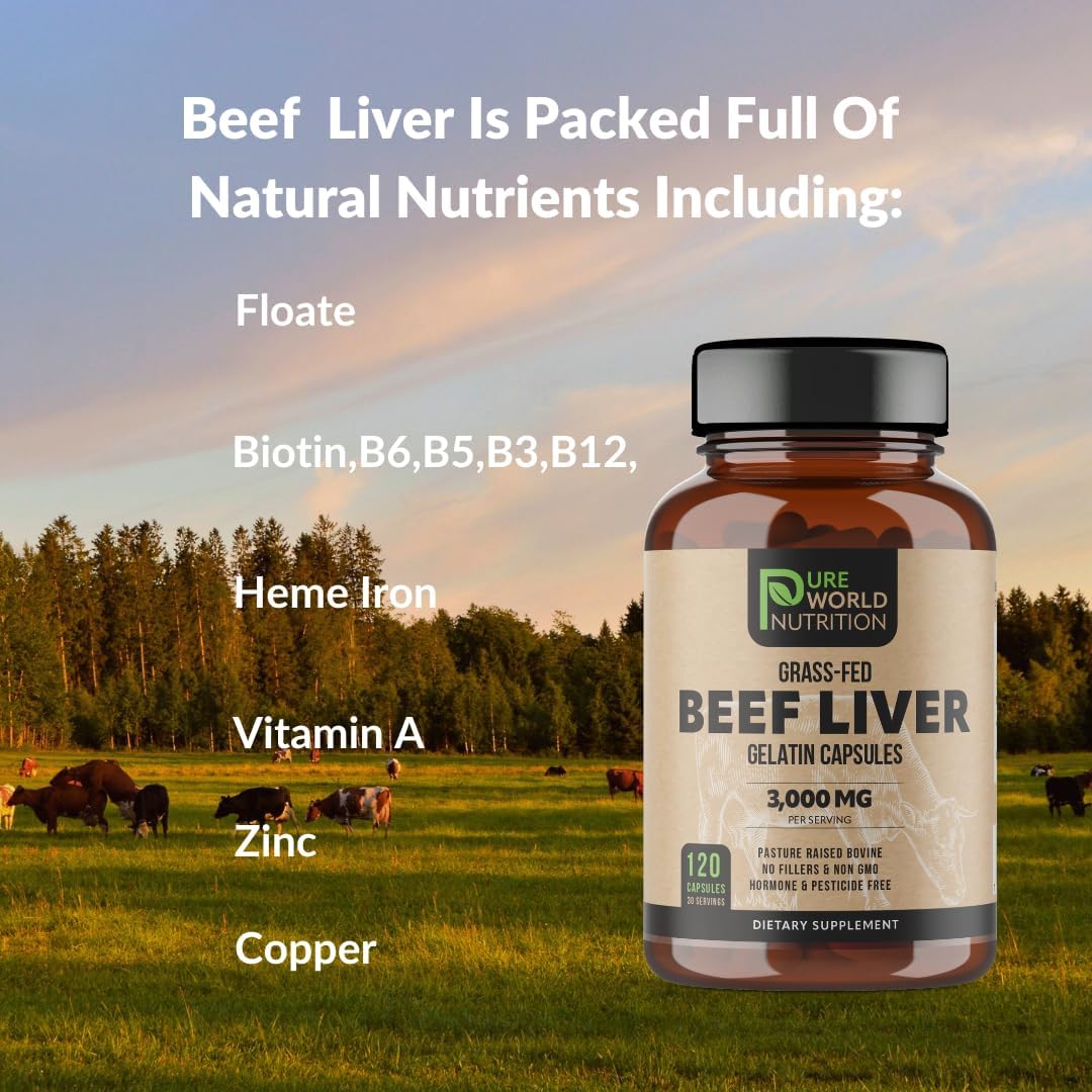 Grass Fed Beef Liver Capsules for Energy and Wellness Support by Pure World Nutrition