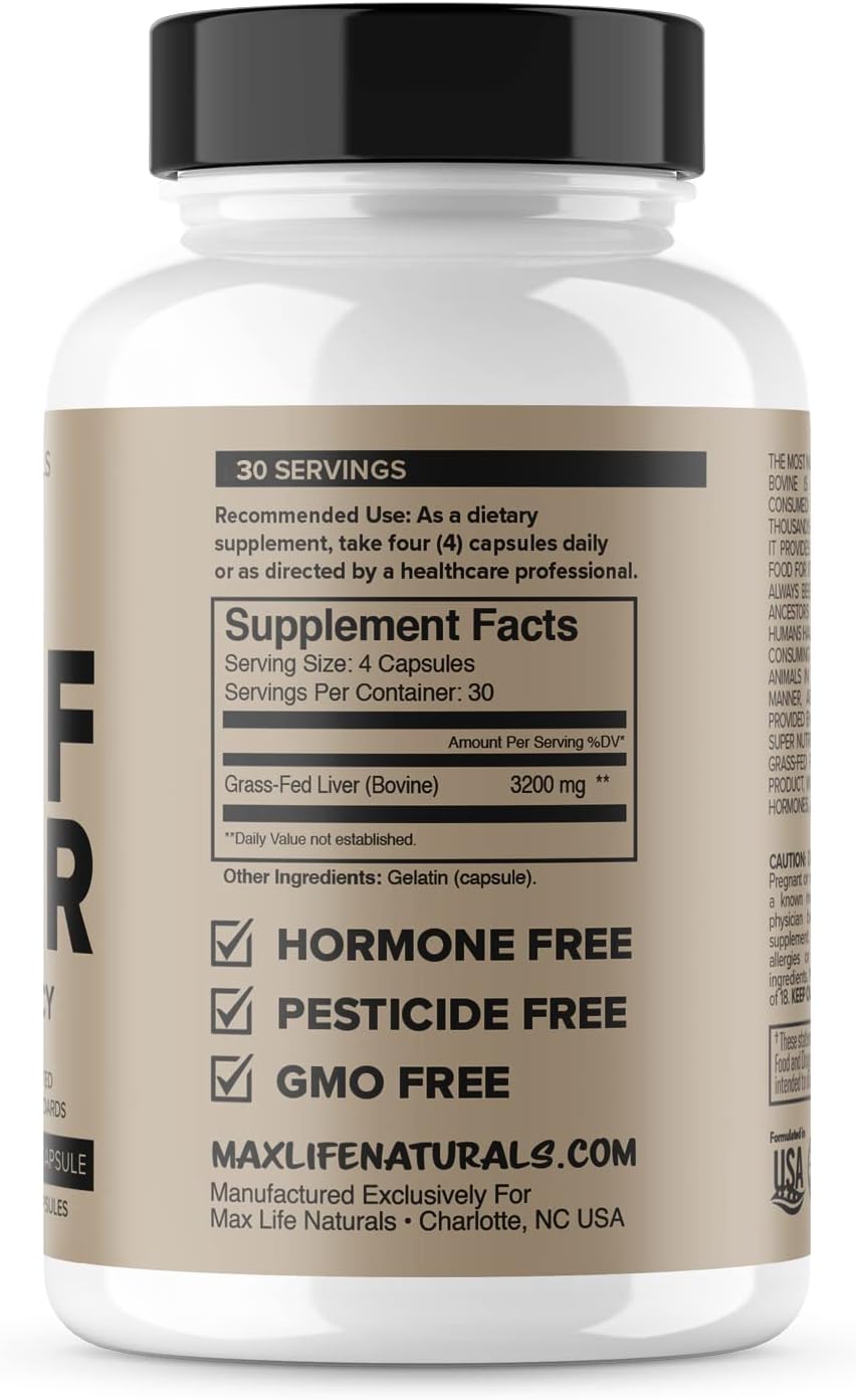 Grass Fed Beef Liver Supplement - High in Iron, Vitamin A & B12 for Energy - Pasture-Raised in New Zealand - Non-GMO, Hormone-Free Liver Tablets