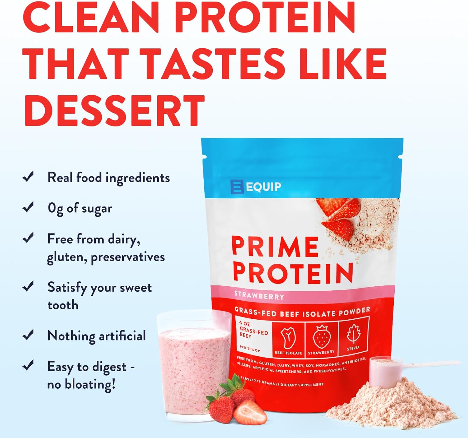 Grass-Fed Beef Protein Isolate Powder - Paleo & Keto Friendly - Supports Tissue Repair & Building - Strawberry Flavor - 30 Servings