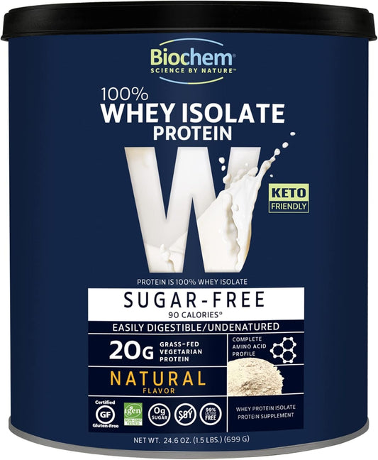 Grass-Fed Biochem Whey Isolate Protein Powder - Low Carb, Keto-Friendly, Non-GMO - Supports Immune Health & Muscle Recovery - 20g Vegetarian Protein - Natural Flavor - 1.5lb