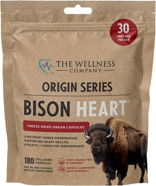 Grass-Fed Bison Heart Collagen Capsules | 180 Count | Non-GMO & Gluten-Free | Supports Strength & Vitality | 1 Month Supply