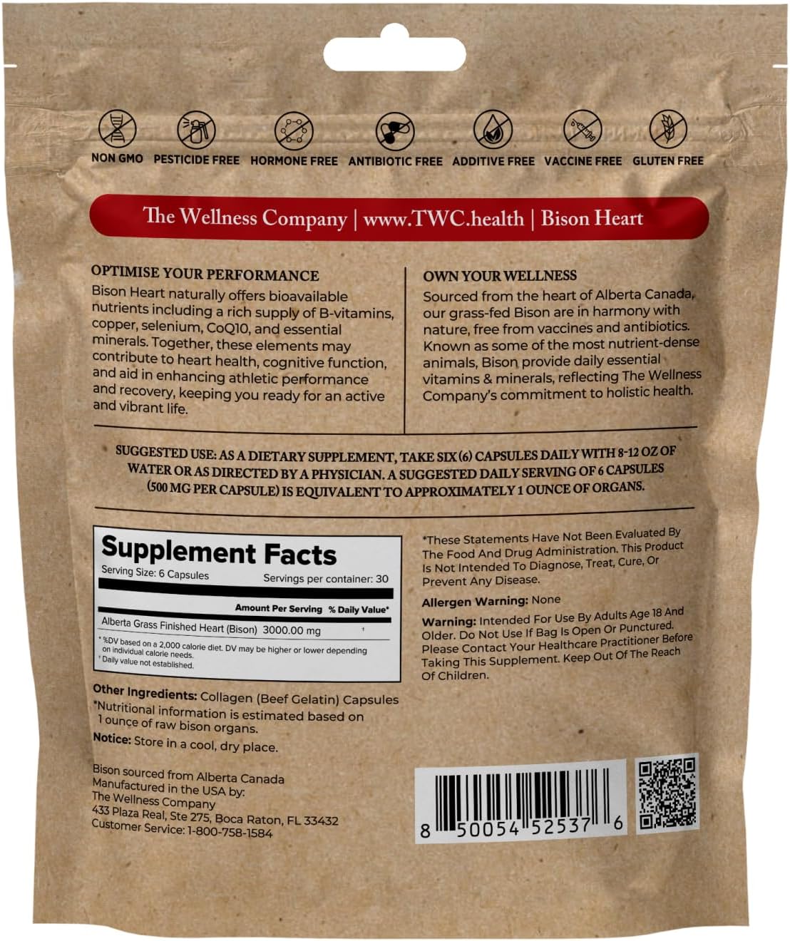 Grass-Fed Bison Heart Collagen Capsules | 180 Count | Non-GMO & Gluten-Free | Supports Strength & Vitality | 1 Month Supply