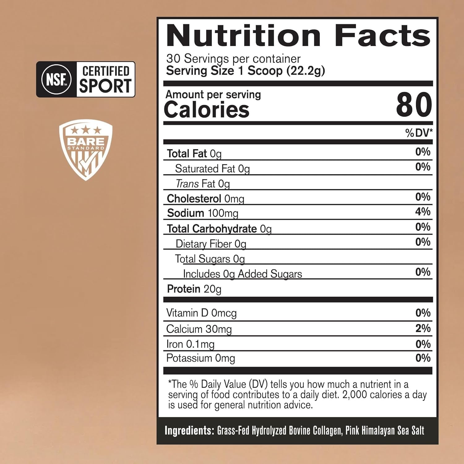 Grass-Fed Bovine Collagen Peptides by BARE PERFORMANCE NUTRITION - Unflavored Pure Protein Supplement