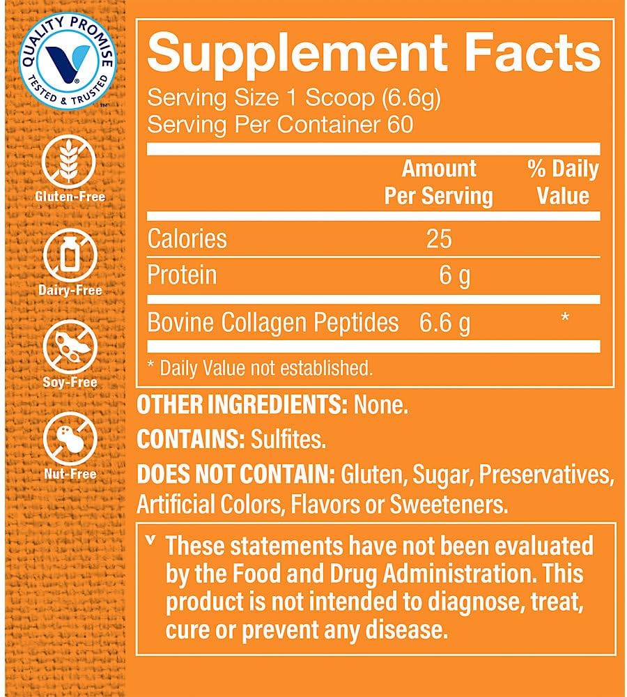 Grass Fed Bovine Collagen Peptides Powder - Unflavored for Healthy Hair, Skin, Joint & Nails - Gluten Free Natural Peptide Supplement (14 oz)