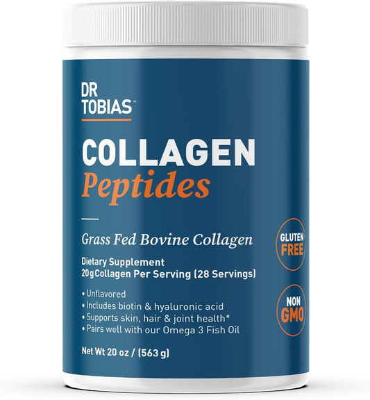 Grass Fed Bovine Collagen Peptides Powder for Hair, Skin, Nails, Bones, & Joints - Unflavored - 20 OZ