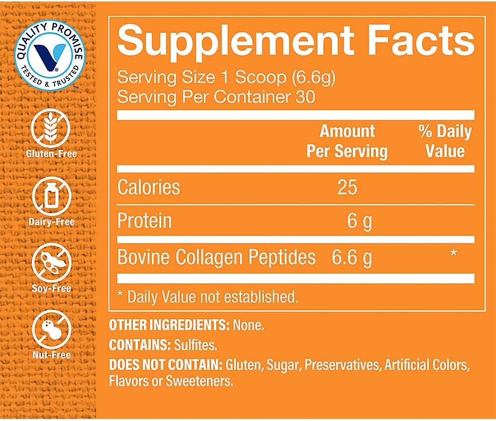 Grass Fed Bovine Collagen Peptides Powder for Healthy Hair, Skin, and Joints - Unflavored Gluten Free Natural Peptide - 7 Ounces Powder by The Vitamin Shoppe