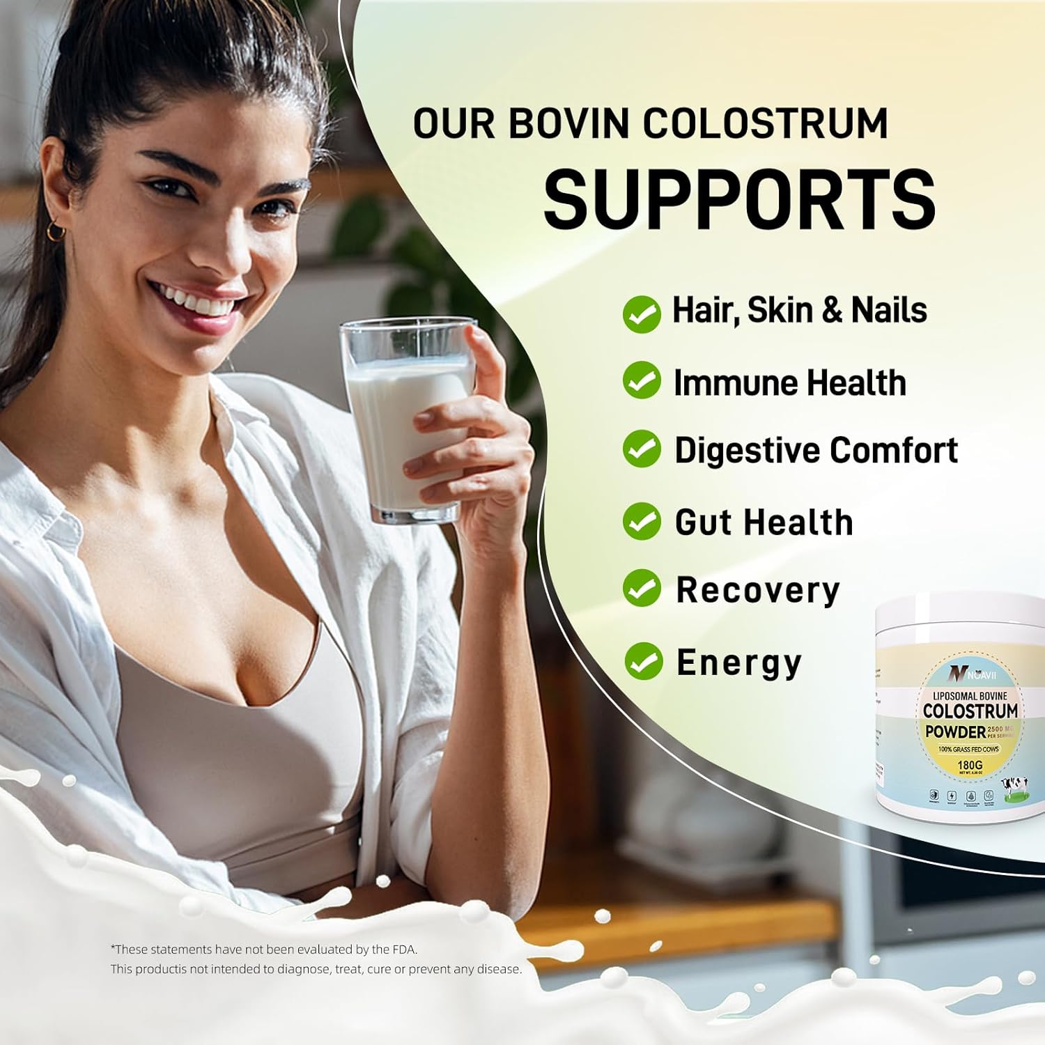 Grass Fed Bovine Colostrum Powder for Gut Support, Immune Health & Hair Growth - 6.35 oz Liposomal Supplement