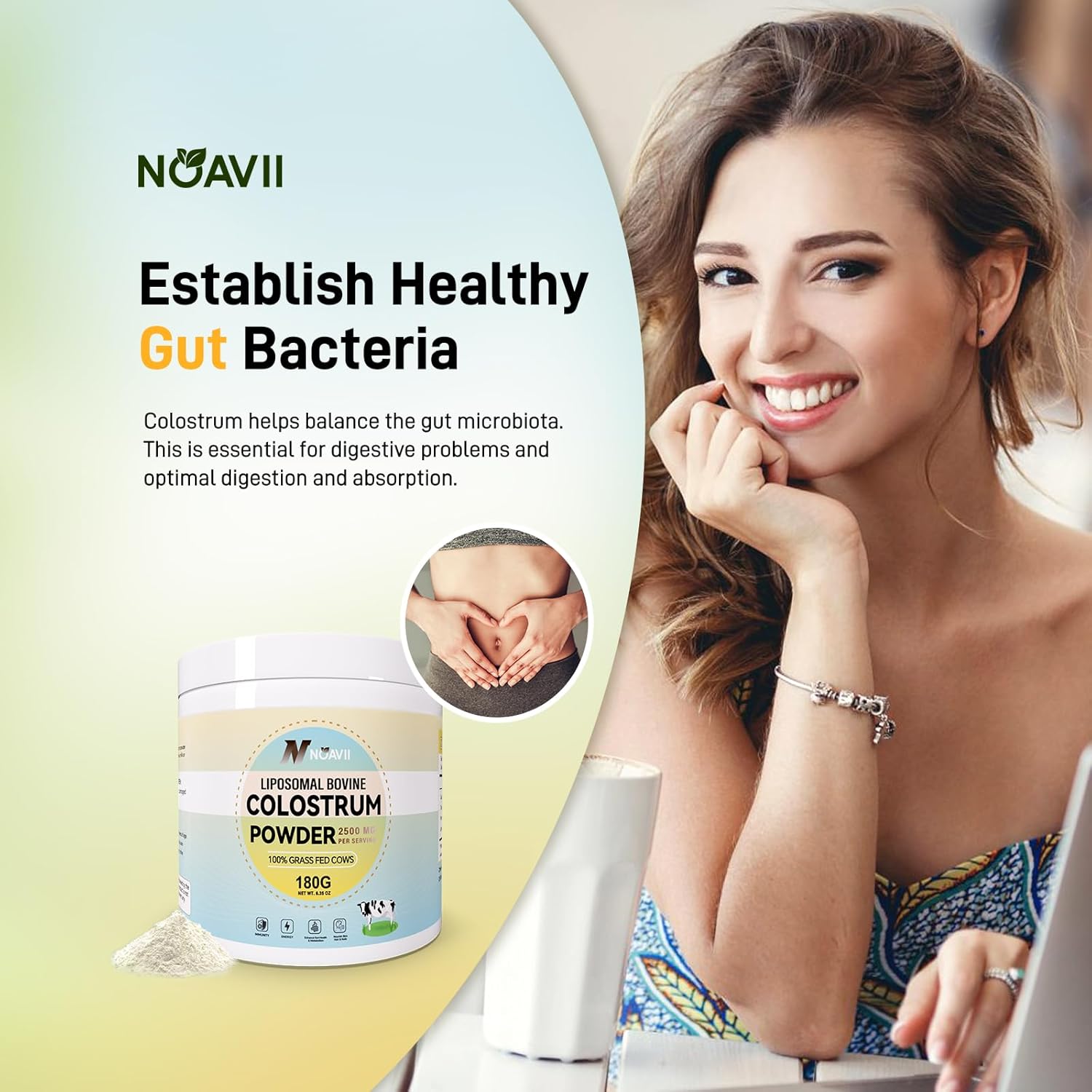 Grass Fed Bovine Colostrum Powder for Gut Support, Immune Health & Hair Growth - 6.35 oz Liposomal Supplement