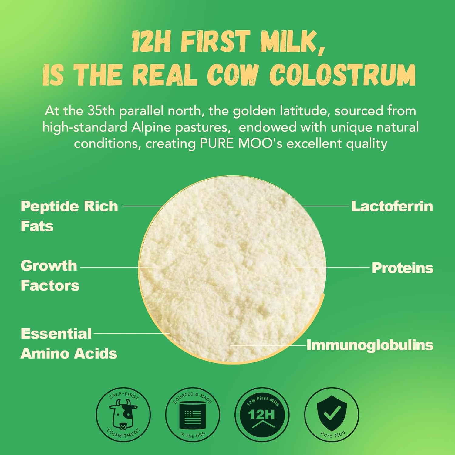 Grass Fed Bovine Colostrum Powder with 50% IgG - Supports Gut Health, Immune System, Hair, and Skin - 60 Servings