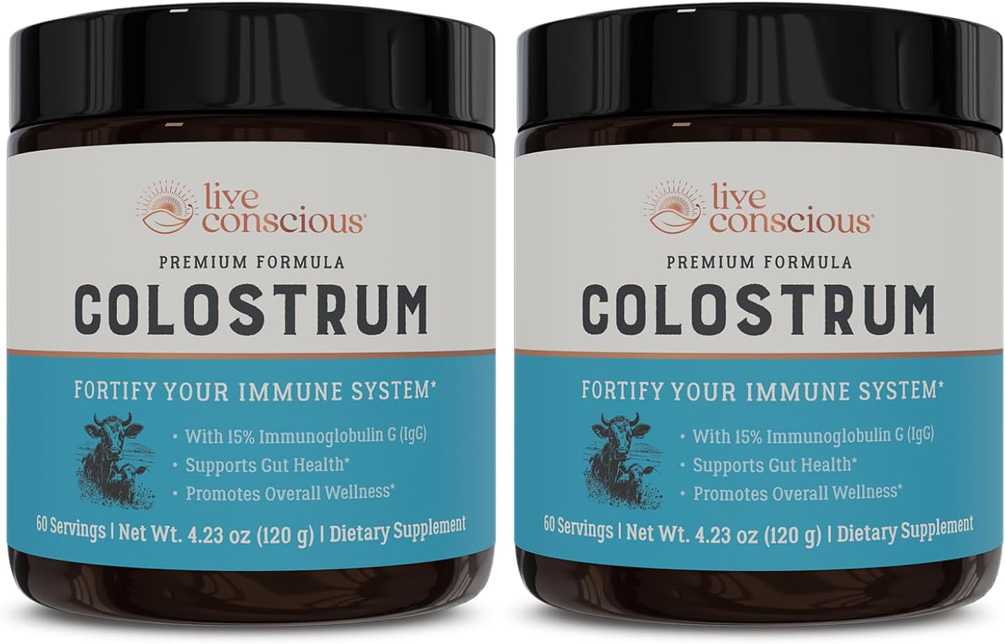 Grass Fed Bovine Colostrum Powder with Lactoferrin - Immune System Support Supplement for Iron Absorption - 2-Pack