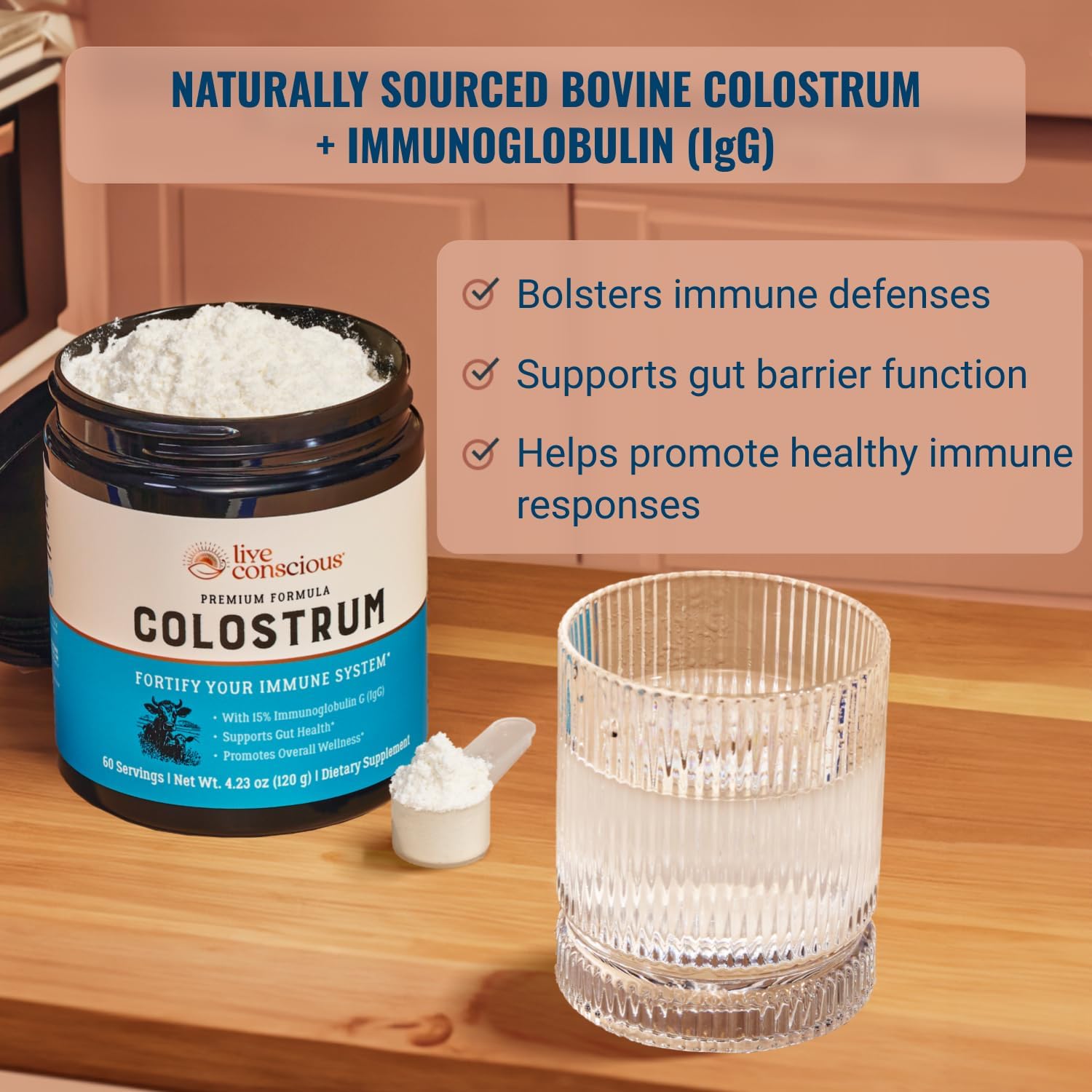 Grass Fed Bovine Colostrum Powder with Lactoferrin - Immune System Support Supplement for Iron Absorption - 2-Pack