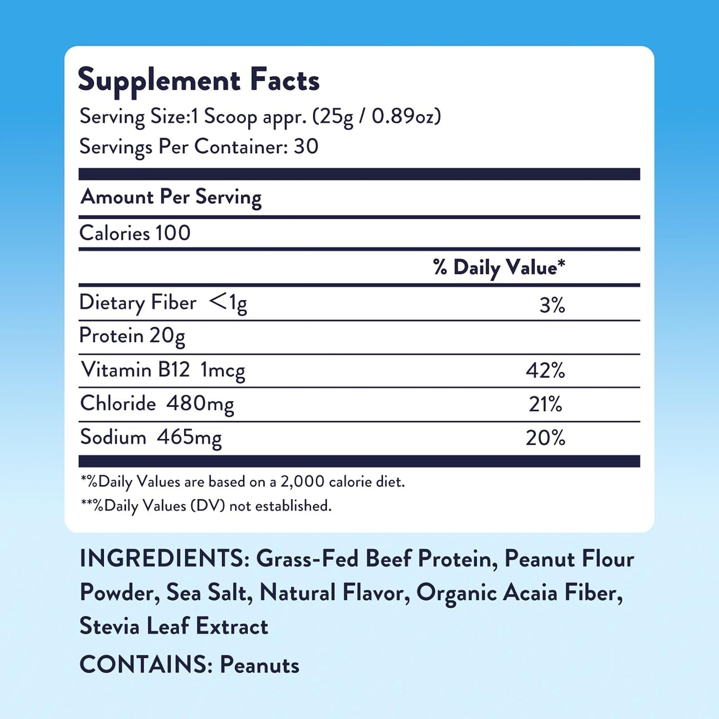 Grass Fed Carnivore Protein Powder - Paleo and Keto Friendly with Peanut Butter Flavor - 30 Servings