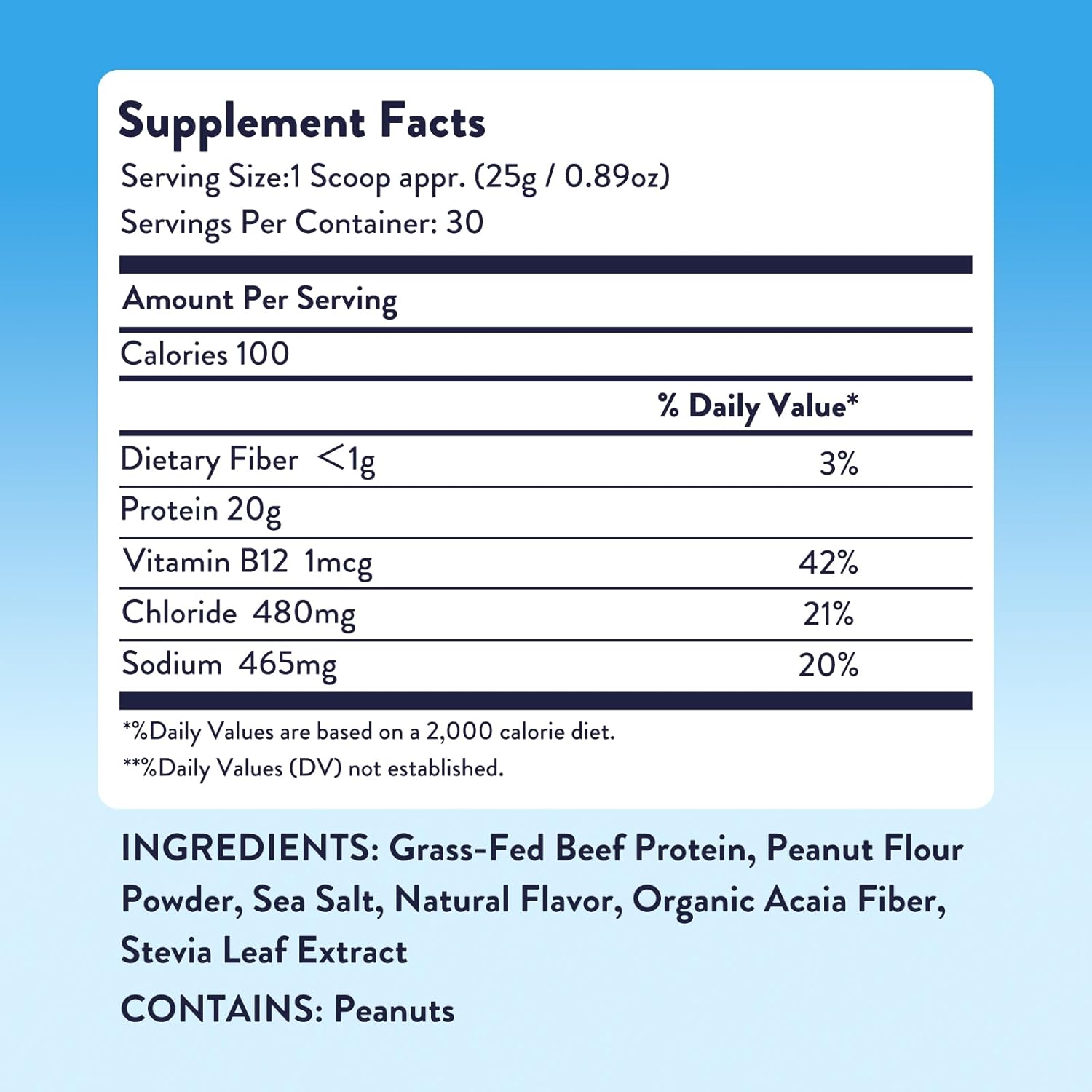 Grass Fed Carnivore Protein Powder - Paleo and Keto Friendly with Peanut Butter Flavor - 30 Servings