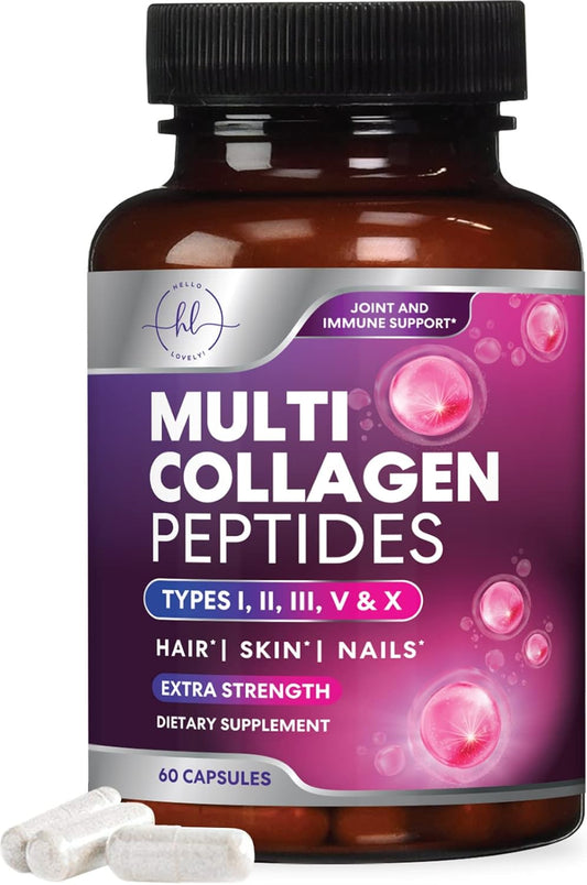 Grass-Fed Collagen Capsules for Hair, Skin, Nails, Joints - 1800mg Hydrolyzed Type I, II, III, V & X - 60 Capsules - Men & Women Support - BoostGo Australia