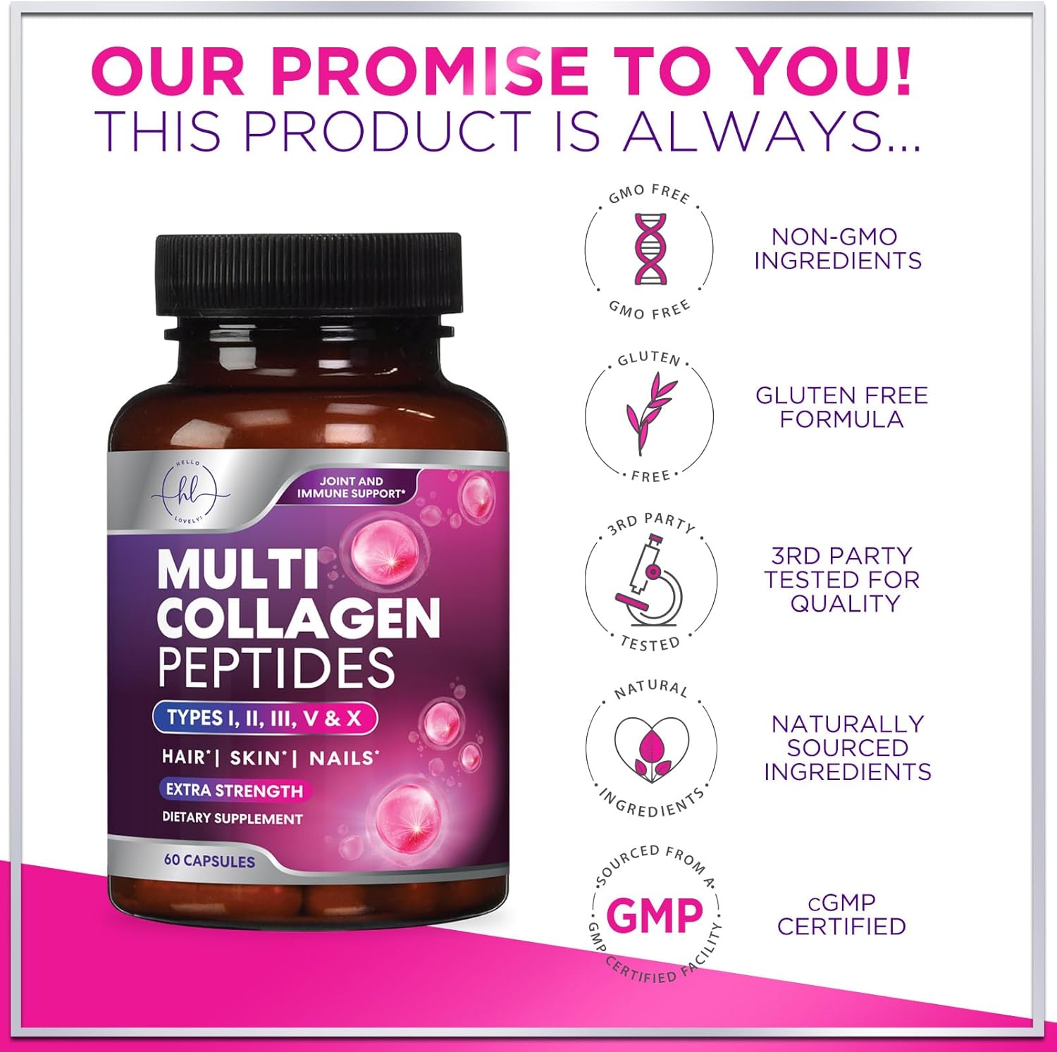 Grass-Fed Collagen Capsules for Hair, Skin, Nails, Joints - 1800mg Hydrolyzed Type I, II, III, V & X - 60 Capsules - Men & Women Support - BoostGo Australia
