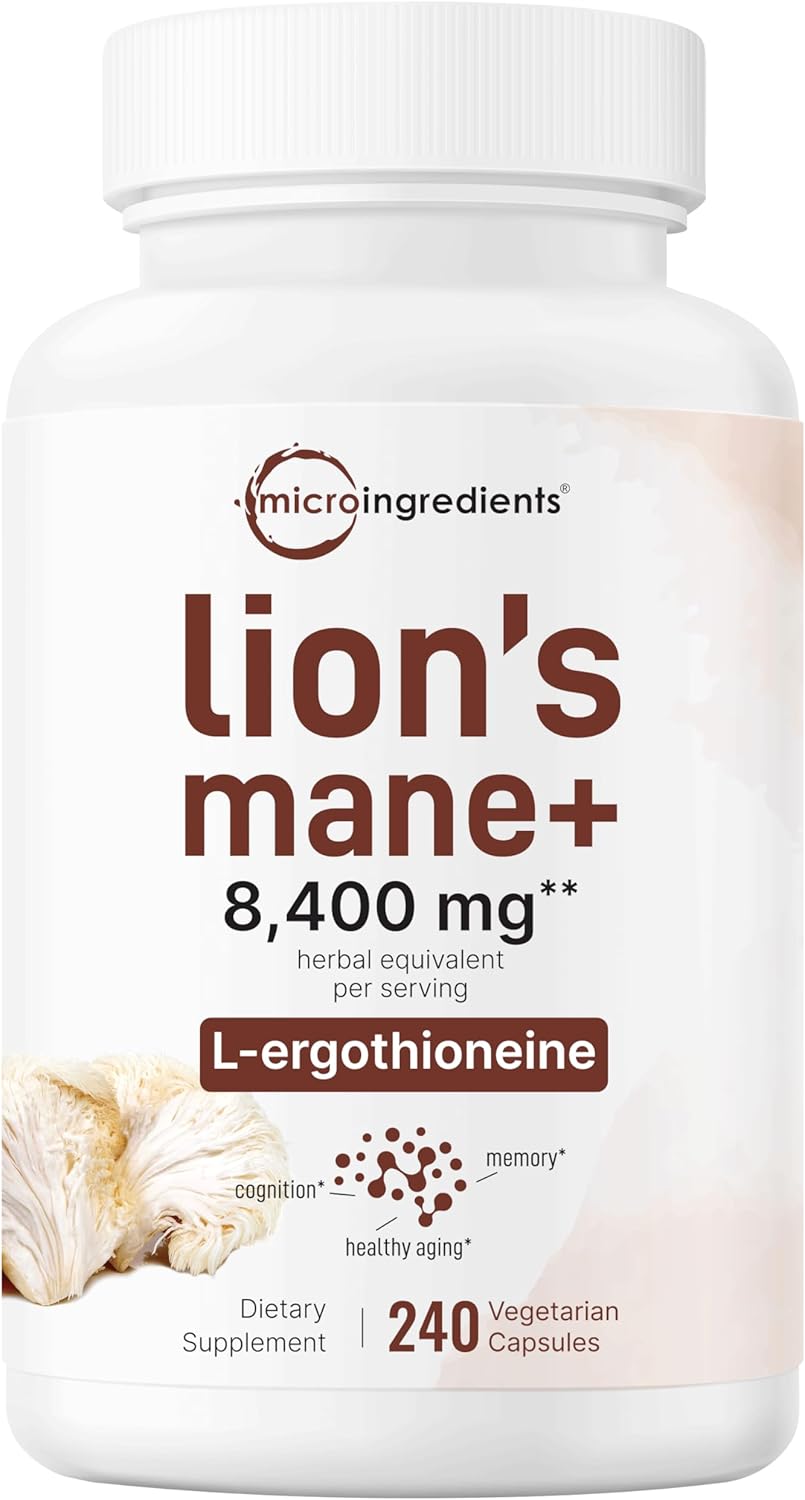 Grass-Fed Collagen Peptides & Lions Mane Mushroom Bundle - 2 Pack with 240 Veggie Capsules for Women | Superfood Antioxidants with L-Ergothioneine