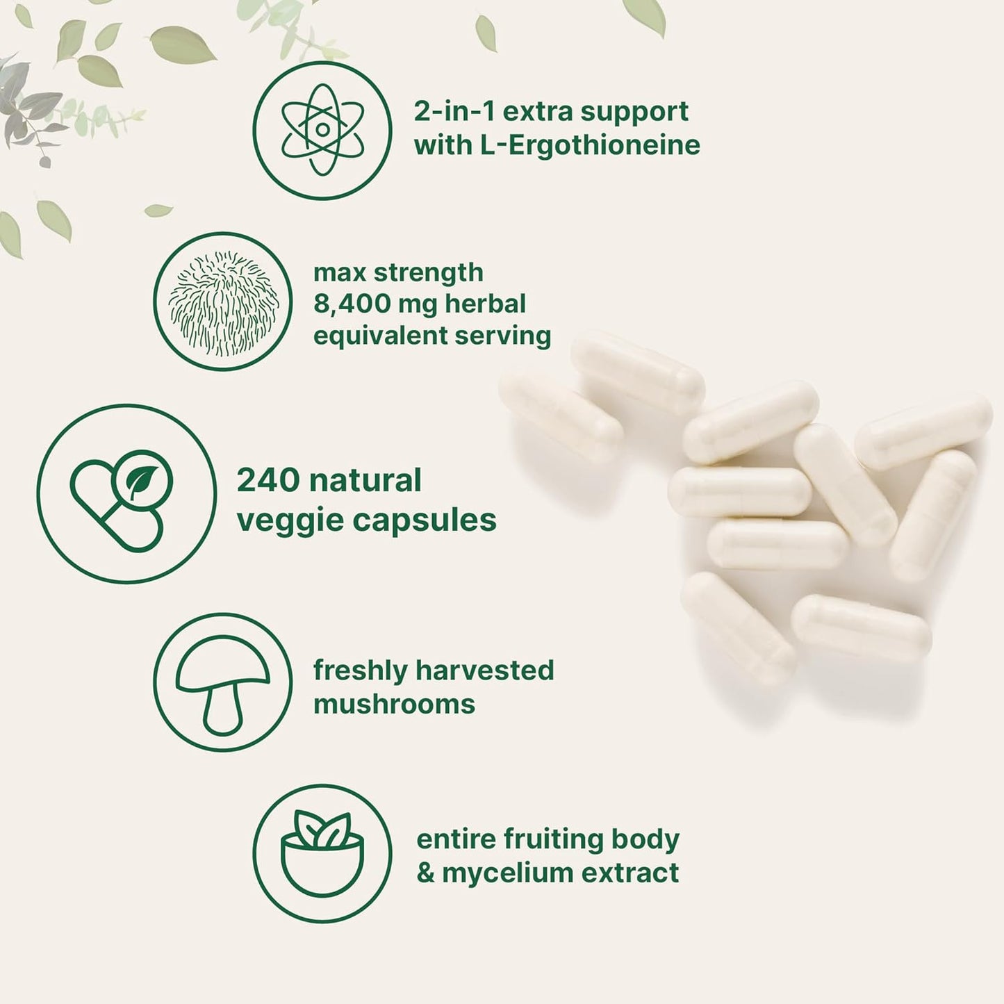 Grass-Fed Collagen Peptides & Lions Mane Mushroom Bundle - 2 Pack with 240 Veggie Capsules for Women | Superfood Antioxidants with L-Ergothioneine