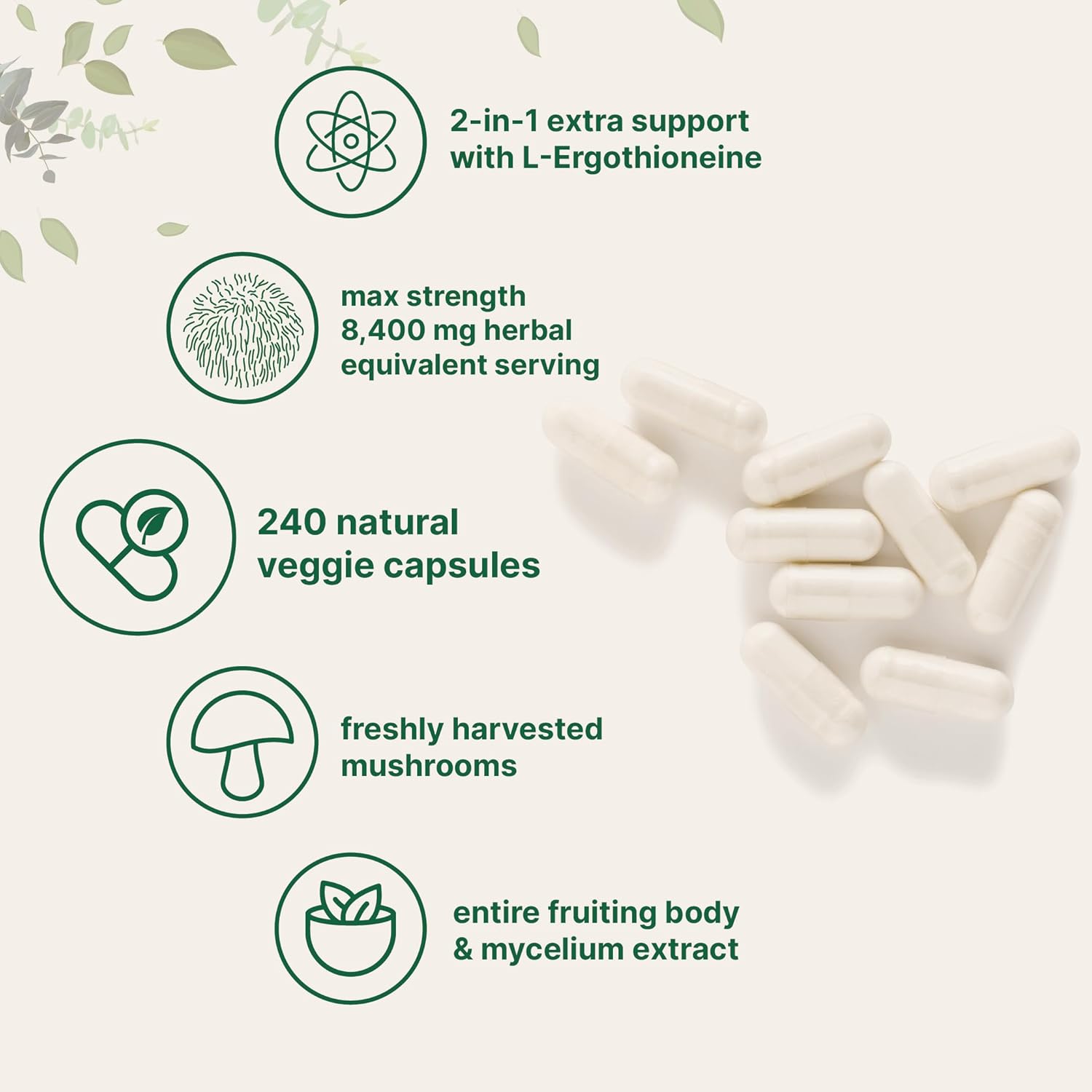 Grass-Fed Collagen Peptides & Lions Mane Mushroom Bundle - 2 Pack with 240 Veggie Capsules for Women | Superfood Antioxidants with L-Ergothioneine