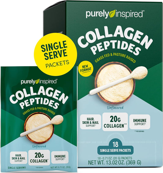 Grass-Fed Collagen Peptides Powder, 18 Single Serve Packets - Unflavored Protein Supplement for Women & Men - Paleo, Keto, & Gluten-Free