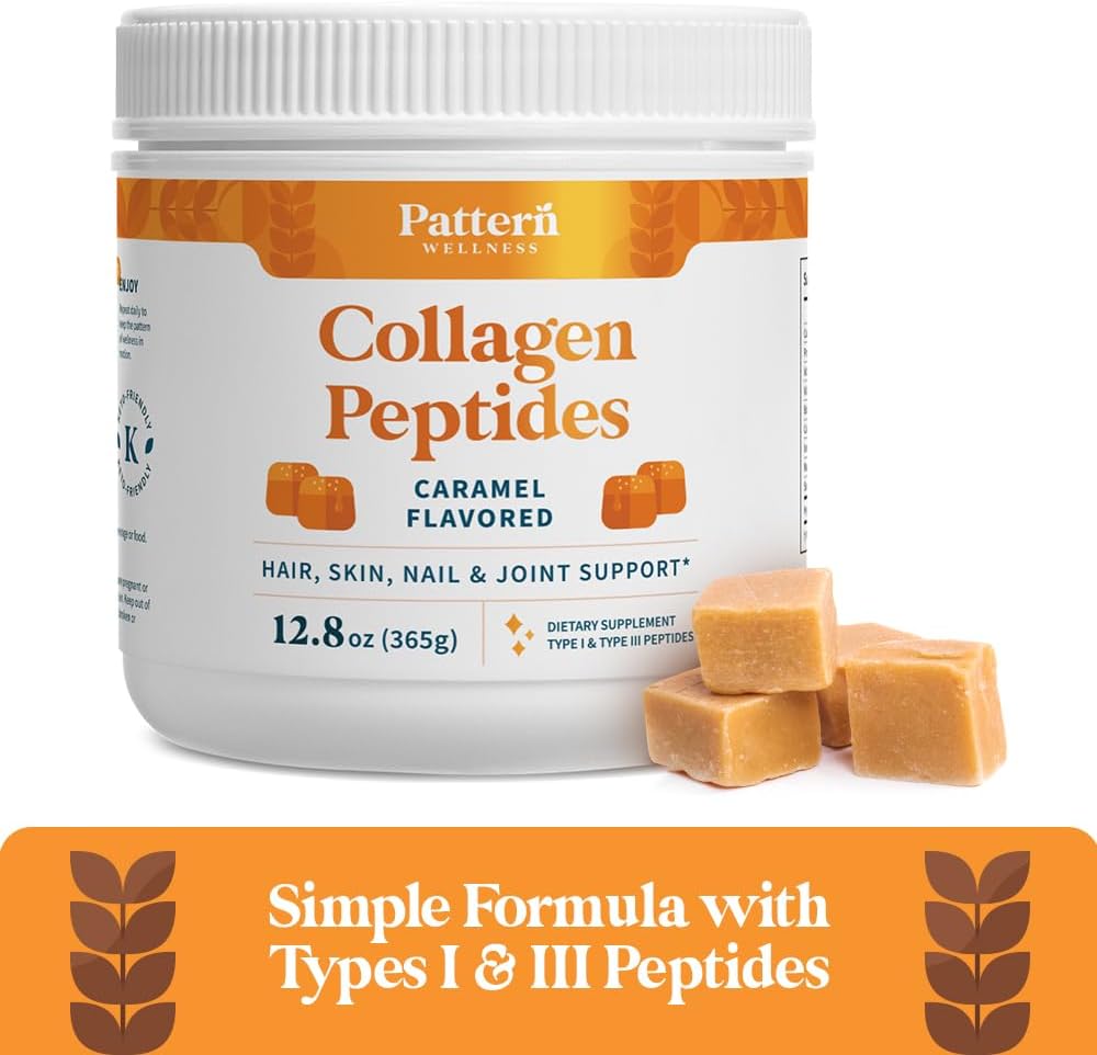 Grass-Fed Collagen Peptides Powder for Hair, Skin, Nails, and Joints - Hydrolyzed, Non-GMO, Dairy-Free, Keto-Friendly - Caramel Flavor - 13 Oz