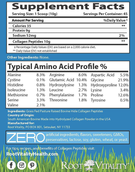 Grass-Fed Collagen Peptides Powder for Skin, Hair, & Nails - Non-GMO Hydrolyzed Protein - Daily Supplement (45 Servings)