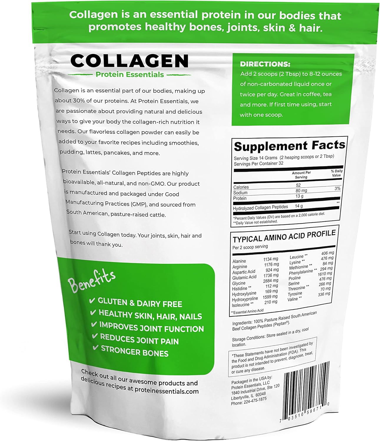Grass-Fed Collagen Peptides Powder, Paleo & Keto Friendly, NonGMO, Gluten Free - 16 oz