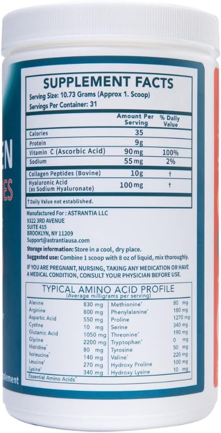Grass-Fed Collagen Peptides Powder with Hyaluronic Acid and Vitamin C for Healthy Nails, Skin, Hair & Joints - 11.7 OZ | Paleo, Gluten-Free, Non-GMO