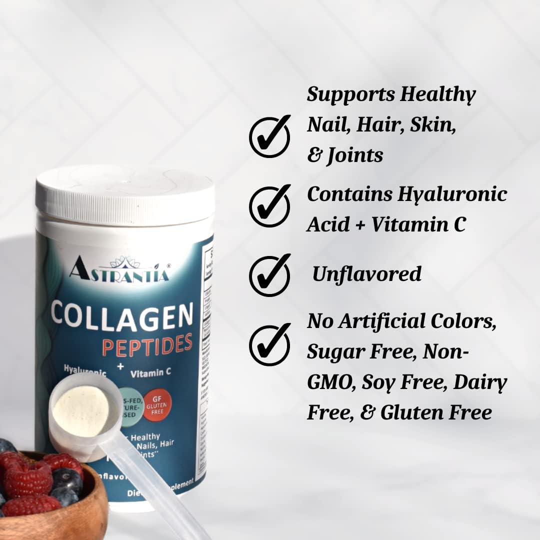 Grass-Fed Collagen Peptides Powder with Hyaluronic Acid and Vitamin C for Healthy Nails, Skin, Hair & Joints - 11.7 OZ | Paleo, Gluten-Free, Non-GMO