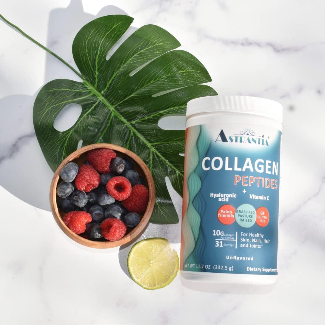 Grass-Fed Collagen Peptides Powder with Hyaluronic Acid and Vitamin C for Healthy Nails, Skin, Hair & Joints - 11.7 OZ | Paleo, Gluten-Free, Non-GMO