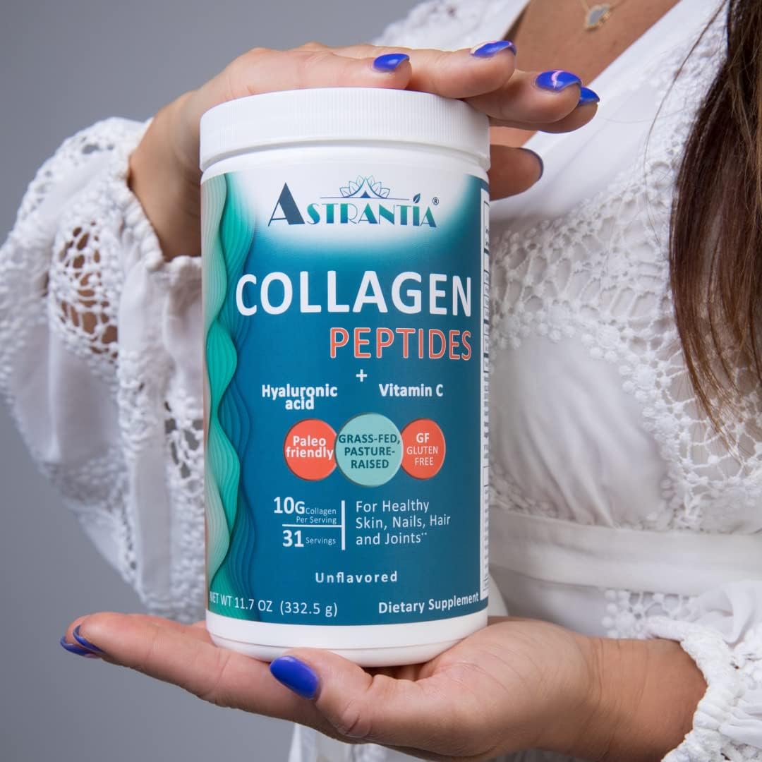 Grass-Fed Collagen Peptides Powder with Hyaluronic Acid and Vitamin C for Healthy Nails, Skin, Hair & Joints - 11.7 OZ | Paleo, Gluten-Free, Non-GMO