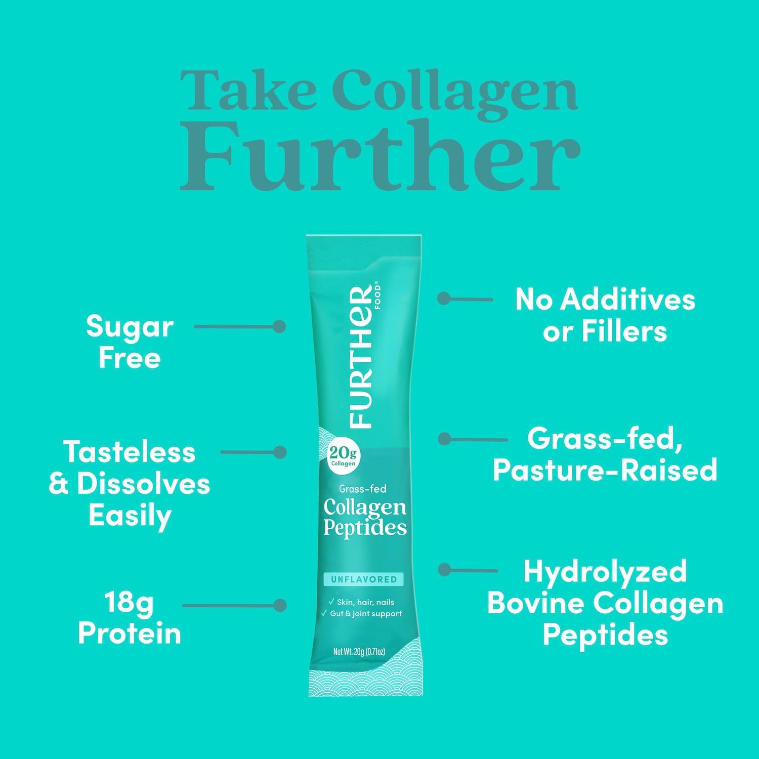 Grass-Fed Collagen Peptides Stick Packs for Gut Health & Joint Support - Unflavored Protein Powder for Hair, Skin, Nails - Paleo & Keto Friendly, 8.47 oz