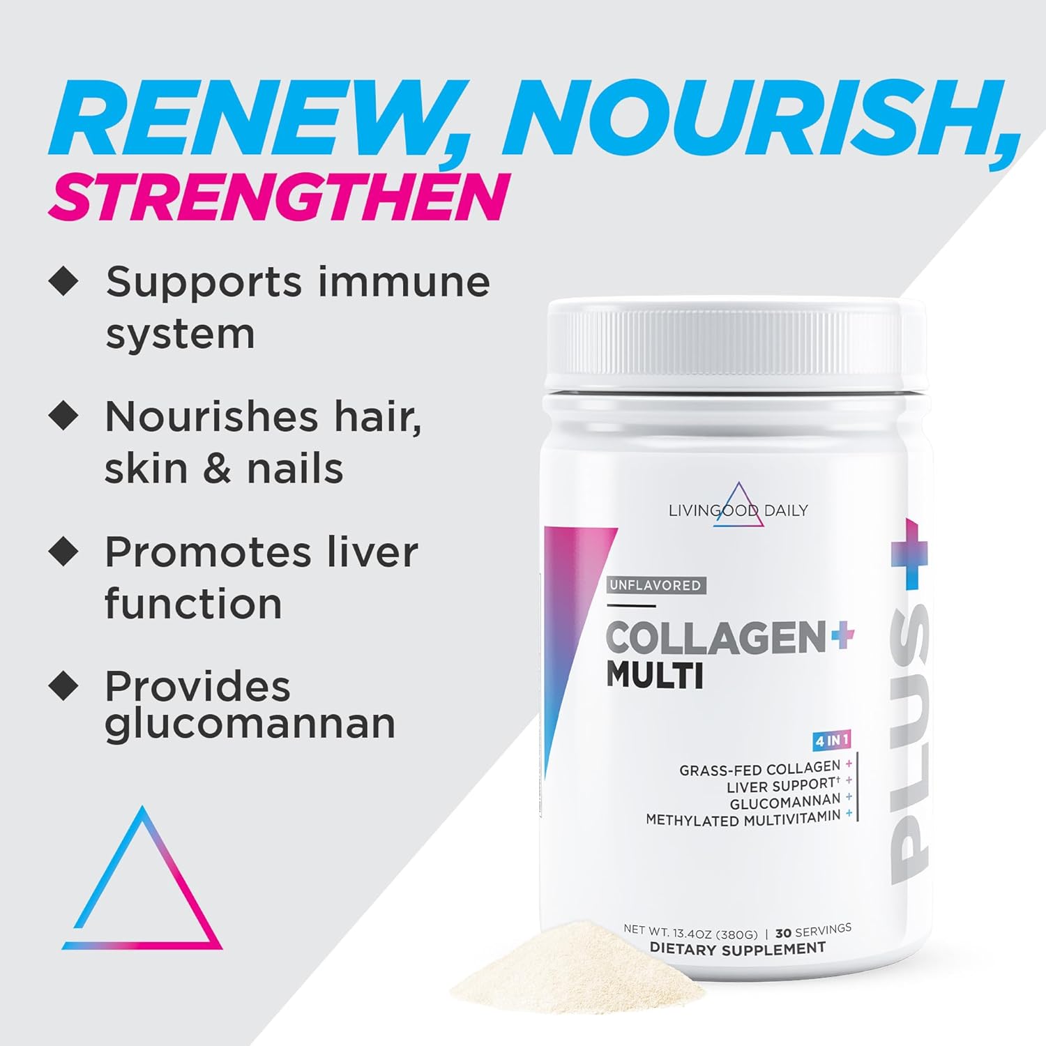 Grass-Fed Collagen Powder for Hair, Skin & Nails - Unflavored Peptides for Women & Men - Keto & Paleo Friendly - 30 Servings