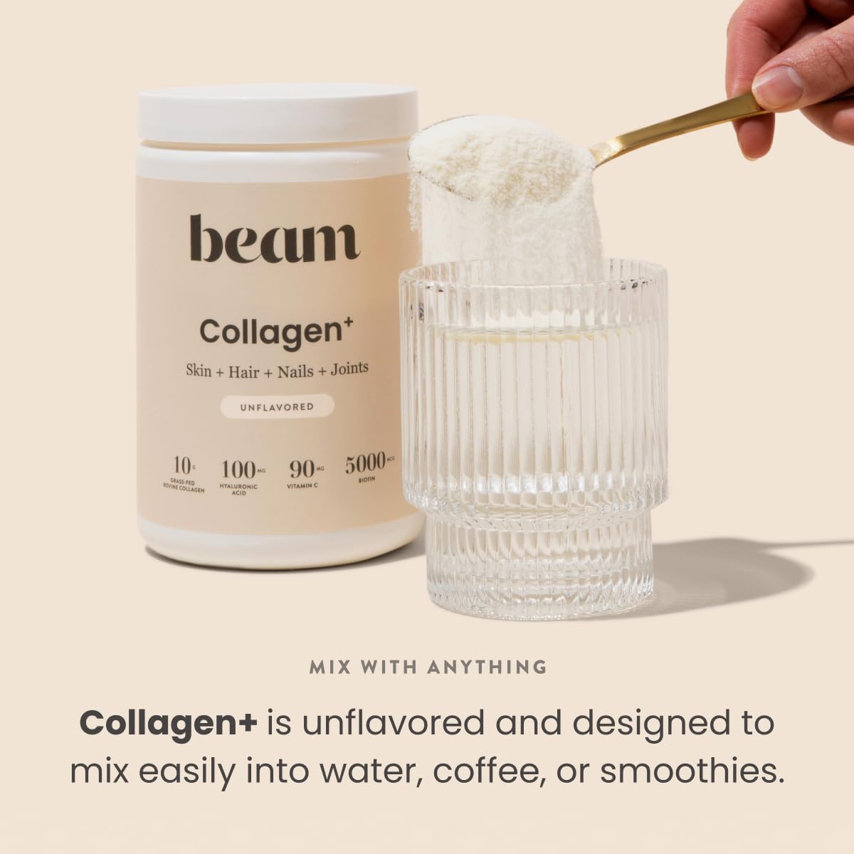 Grass Fed Collagen Powder with Biotin & Hyaluronic Acid for Hair, Skin, Nails & Joints - 30 Servings, Gluten & Sugar Free