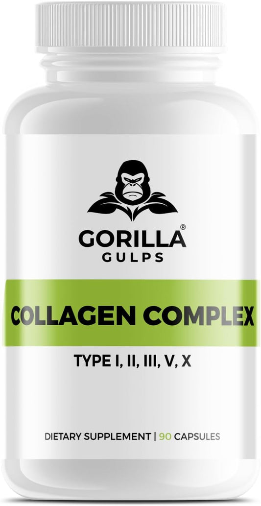 Grass Fed Full Spectrum Collagen Complex Type I, II, III, V X | Gorilla Gulps | Non-GMO, Hormone Free, Gluten Free | USA Made & Tested