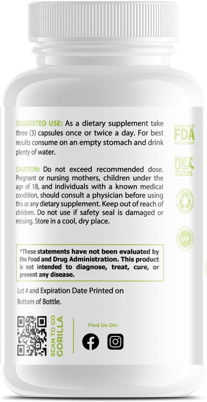 Grass Fed Full Spectrum Collagen Complex Type I, II, III, V X | Gorilla Gulps | Non-GMO, Hormone Free, Gluten Free | USA Made & Tested