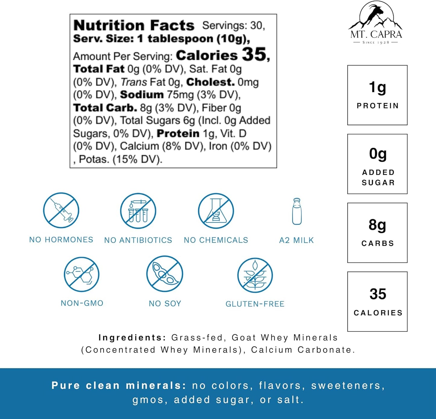 Grass-Fed Goat Milk Electrolytes + Trace Minerals Powder | Hydrating Whole Food Supplement | Easy to Mix | 30 Servings - 10.6 oz