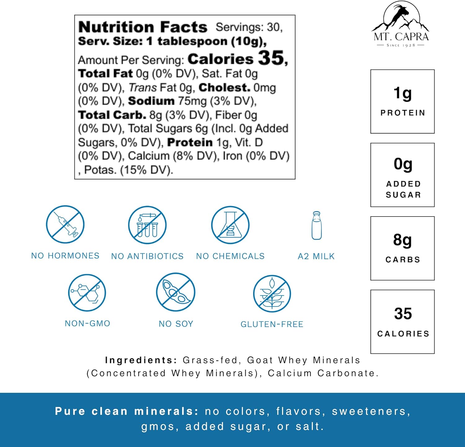 Grass-Fed Goat Milk Electrolytes + Trace Minerals Powder | Hydrating Whole Food Supplement | Easy to Mix | 30 Servings - 10.6 oz